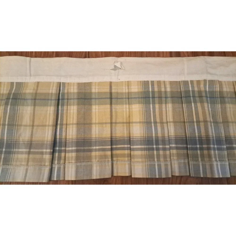 Plaid Curtain Valance Pleated Blue Yellow Long Cottage Country Farmhouse 76x13